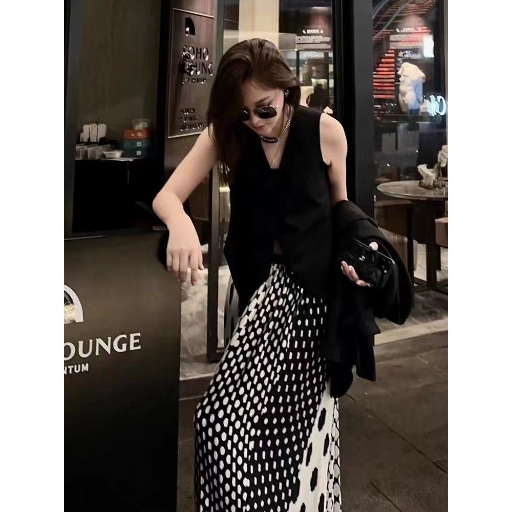 [Khuyến mãi 50%] Váy chữ A dài họa tiết chấm bi phong cách Hepburn Pháp, phù hợp thân hình quả lê