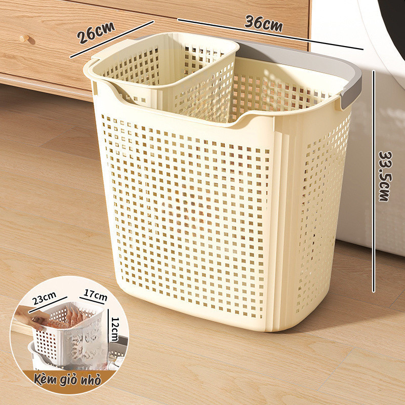 Giỏ đựng quần áo bẩn có bánh xe xoay 360 độ DINO, Giỏ nhựa đựng đồ cỡ lớn thoáng khí có tay cầm tiện lợi