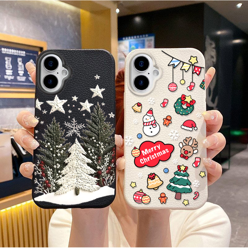 Ốp Lưng Điện Thoại Samsung Galaxy S21 Note 10 20 Ultra Plus S21FE F06 A7 2018 Da PU Dễ Thương Giáng Sinh Ông Già Noel Cây Nai Sừng Tấm Bao Silicon Mềm Mờ