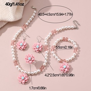 Bộ 4 Trang Sức Ngọc Trai Trẻ Em - Bông Tai Vòng Cổ Vòng Tay Cho Bé Gái