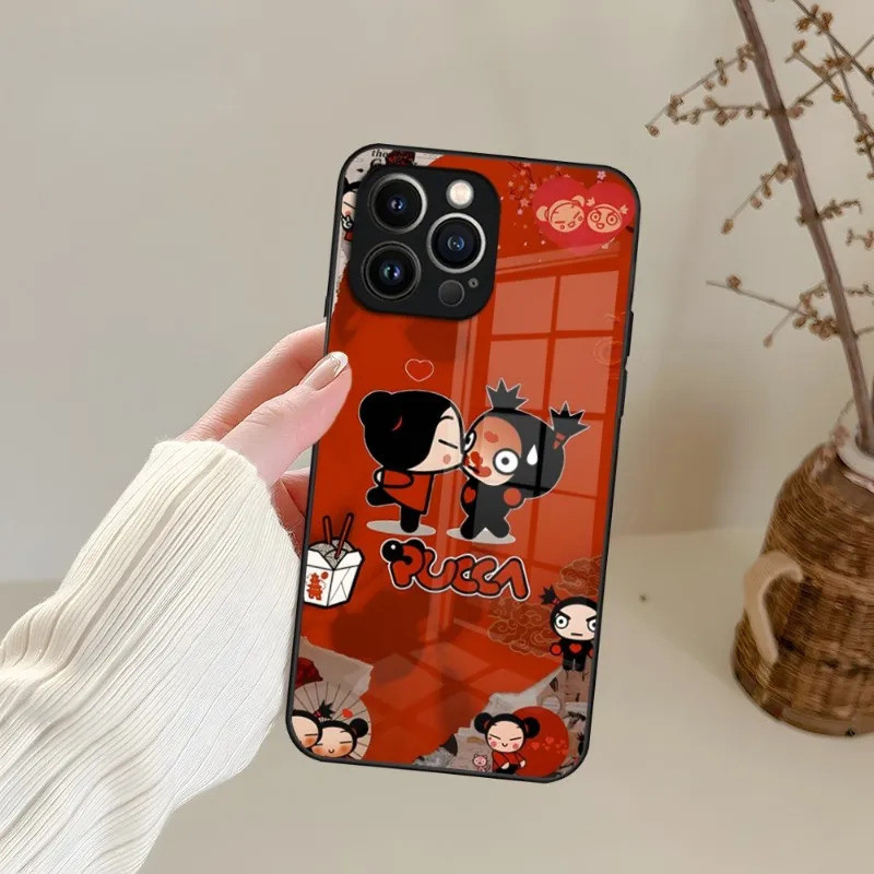 BL-1 Thời Trang Hoạt Hình Dễ Thương Pucca Ốp Điện Thoại Kính Cường Lực Cho IPhone 17, 13 12 XSPlus Mini X XR 8 7 6s SE2020 Cover 0809