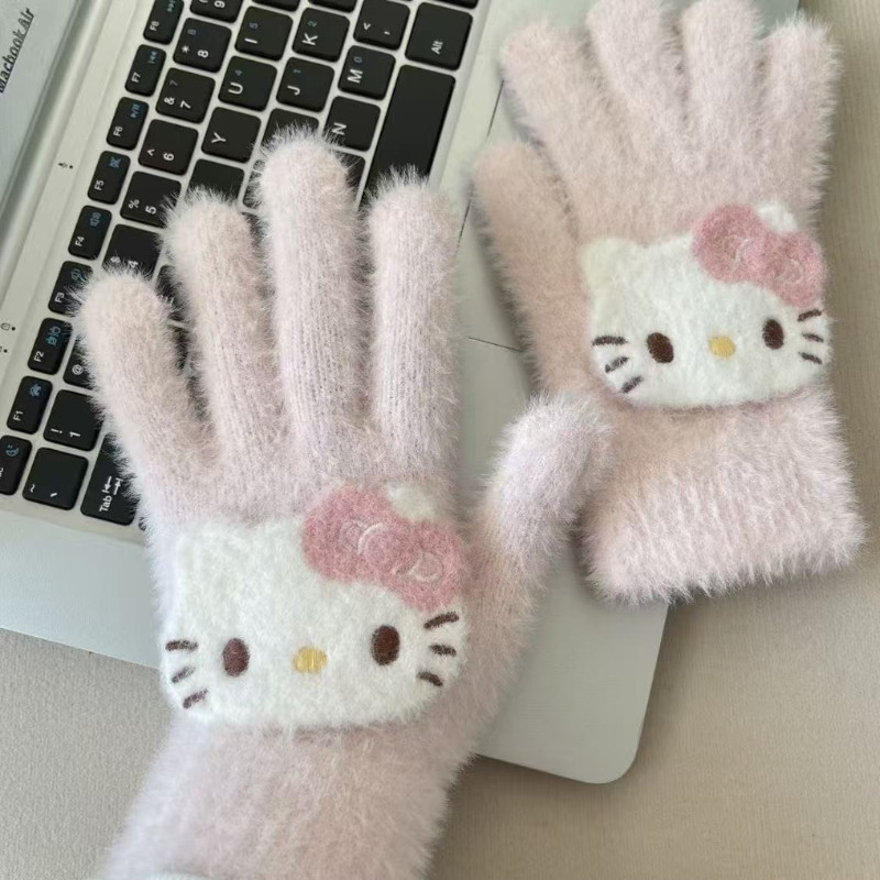 Găng Tay Nữ Mùa Đông Hello Kitty 5 Ngón Lót Nỉ Ấm Áp Chống Gió,Chống Lạnh Tuyệt Đối Richouse