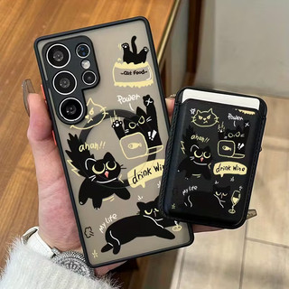 Ví họa tiết mèo đen dễ thương cho s25 có thể so sánh cho Samsung s20fe S21 S21PLUS S22 S23 S24 Vỏ siêu chống sốc S25 Plus S25ultra Thẻ bìa cho vỏ bỏ túi