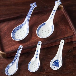 Thìa sứ Jingdezhen xanh trắng, bộ đồ ăn, thìa cơm/canh, phong cách Trung Quốc