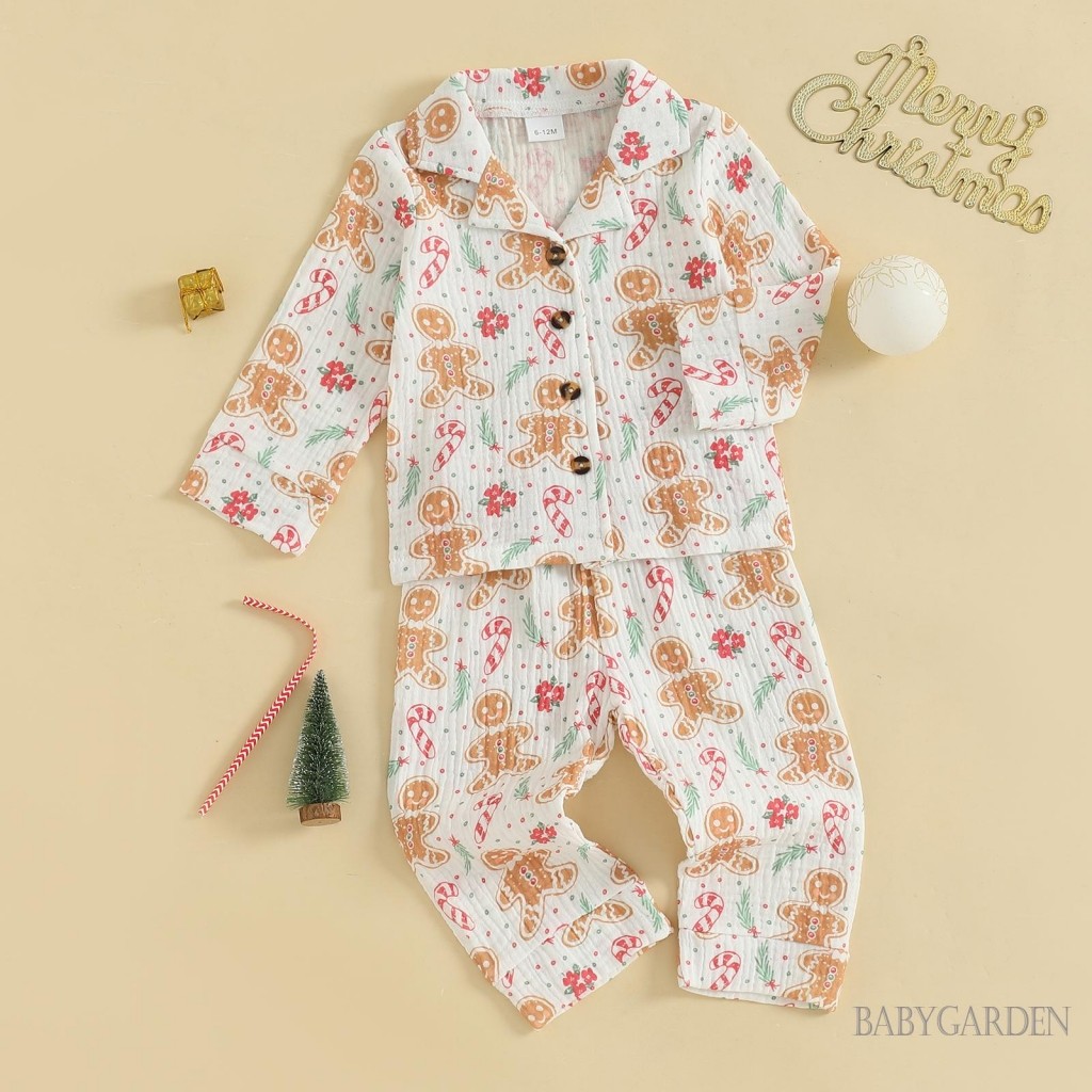 Bộ đồ ngủ Giáng sinh cho bé trai 1-5 tuổi Bộ đồ ngủ dài tay Cây / Gingerbread Man In áo sơ mi và quần Loungewear