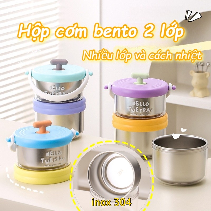 Hộp đựng cơm inox 304 giữ nhiệt 2 tầng 1280ml có kèm muỗng,Nó có thể bảo quản súp.