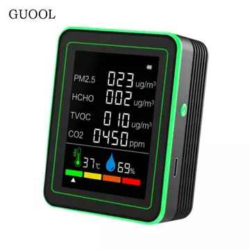 Máy đo chất lượng không khí Hiển thị thời gian thực Màn hình độ ẩm Máy phân tích không khí 6 trong 1 di động để phát hiện ngoài trời trong nhà Bếp gia đình