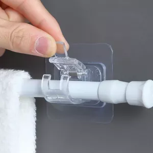 Set 2 kẹp cố định thanh treo dán tường trong suốt, giữ chắc chống tuột tiện dụng