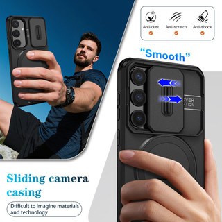 Dành Cho Samsung Galaxy S25 Plus / S24 FE Ốp điện thoại Có Trượt Camera Nắp Từ Tính Mặt Sau Chân Đế Chống Sốc Mỏng Bao