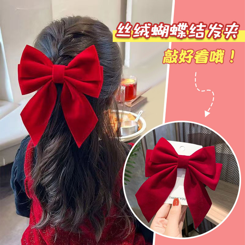 Kẹp tóc nơ đỏ Phụ kiện tóc thanh lịch và ngọt ngào cho bé gái