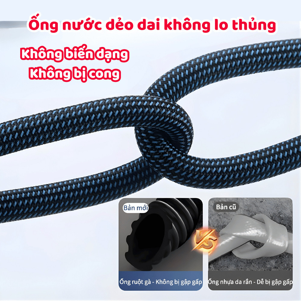 Bộ Vòi Xịt Tăng Áp 6 Chế Độ Dây Dẫn Chịu Lực, Đầu Xịt Đa Năng Rửa Xe – Tưới Cây – Vệ Sinh Sân Vườn
