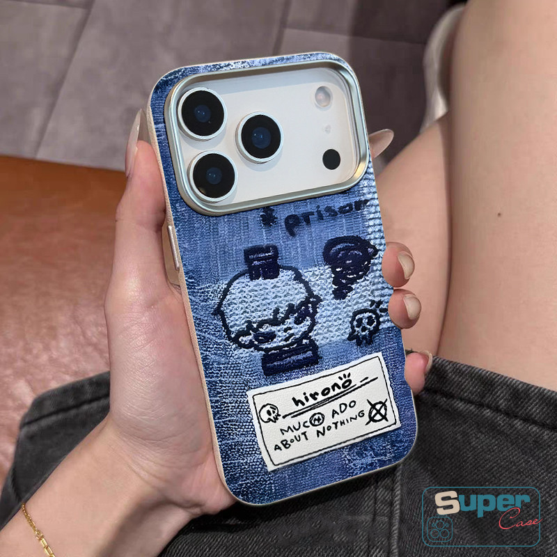Ốp Lưng Tương Thích Cho iPhone 15 16 11 13 12 14 Pro Max 16 15 13 12 14 Pro XR X XS Max Thời Trang Denim Hoạt Hình Dễ Thương Cậu Bé Hirono Chữ Doodle Da Họa Tiết