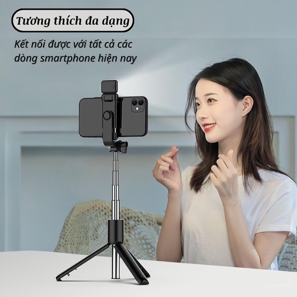 Gậy chụp ảnh 3 chân R1S - Gậy selfie chụp hình, tự sướng có điều khiển từ xa kèm đèn trợ sáng 1m75