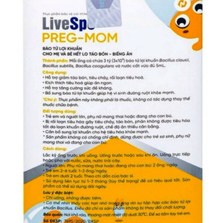 Lẻ 05 Ống / Men vi sinh Bào tử lợi khuẩn LiveSpo Clausy / Pregmom cho Bé -giảm táo bón, Rối loạn tiêu hóa