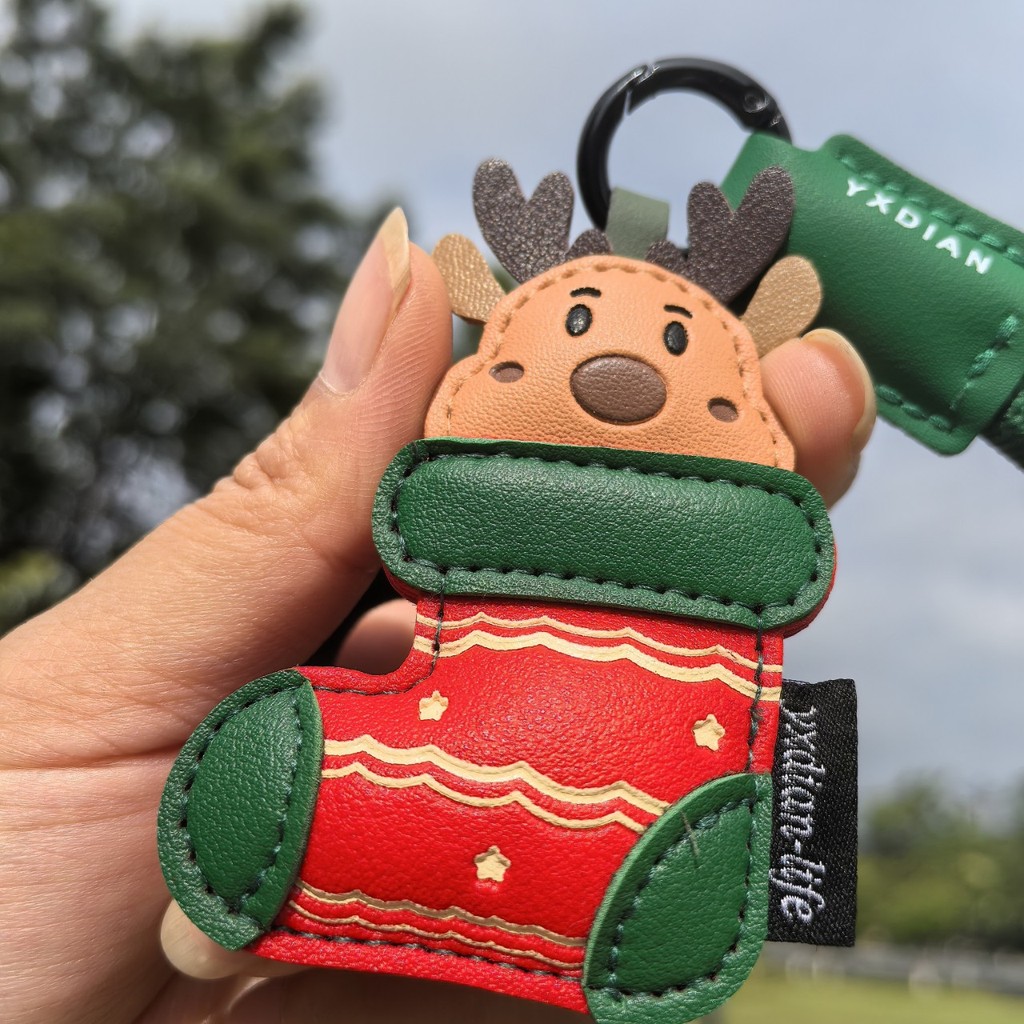 Móc khóa thả Giáng sinh bằng da sáng tạo - Túi da PU màu xanh lá cây dễ thương quyến rũ, Vòng chìa khóa ô tô dành cho nam và nữ