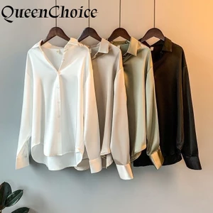 Áo sơ mi trắng tay dài nữ thời trang công sở, chất liệu satin cao cấp, phù hợp văn phòng