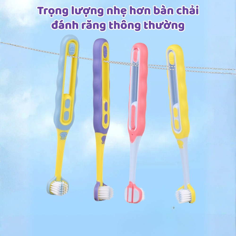 Combo 2 bàn chải đánh răng 3D cho bé yêu lông mềm mịn bảo vệ nướu, tay cầm chống trơn trượt DINOHOME