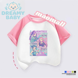 Áo thun ngắn tay cho trẻ em Kpop Demon Hunters, thoải mái mềm mại, 100% cotton, in họa tiết