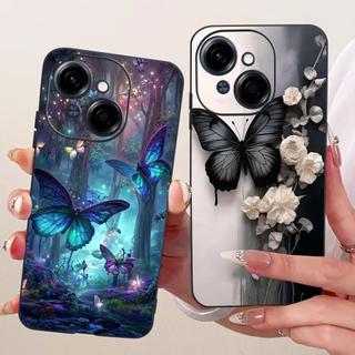 Dành Cho Tecno Pop 9 4G / Spark GO 1 1S GO 2025 Ốp Điện Thoại Nhiều Màu Sắc Butterflu Flower Girly Capa Vỏ Silicon Mềm Màu Đen Ốp Lưng