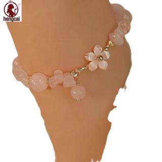 Vòng tay sỏi hoa anh đào màu hồng - Quà tặng nhẹ nhàng dành cho bé gái trong mùa hè
