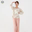 Áo choàng và bộ quần áo ngủ từ cotton nguyên chất: hoa văn cổ tròn, dài tay