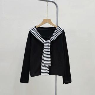 Áo Cardigan bigsize nữ  tay dài cổ tròn mềm mịn vải nỉ tăm kèm khăn thủy thủ xinh xắn cho nàng Chuppy  - A310+A195