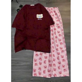 SÉT BỘ ĐỒ NỮ QUẦN HEO HỒNG + PHỐI ÁO PHÔNG TAY NGẮN HÌNH IN Ở NGGUC  -thuba94