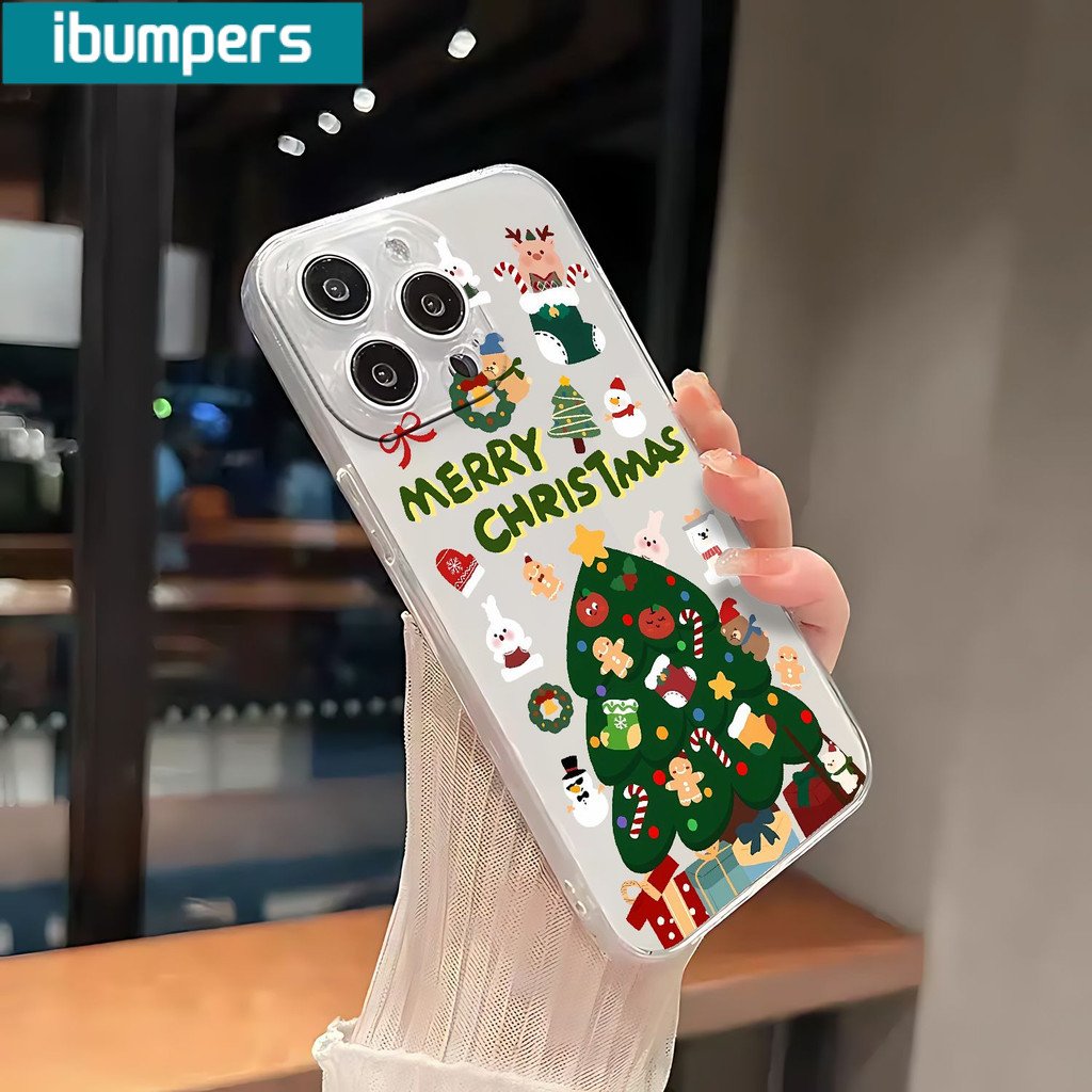 Ibumpers Ốp Điện Thoại Cây Giáng Sinh Trong Suốt Mềm Cao Cấp Chống Sốc Cho iPhone 11 12 13 14 15 16 17 Pro Max IP 7 8 Plus Iphon X XS XR Xs max
