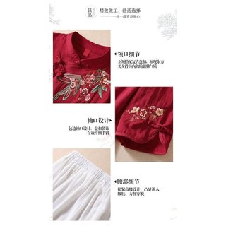 Áo sơ mi cổ đứng phong cách dân tộc Trung Quốc cổ điển, thêu tay, chất liệu vải lanh cotton