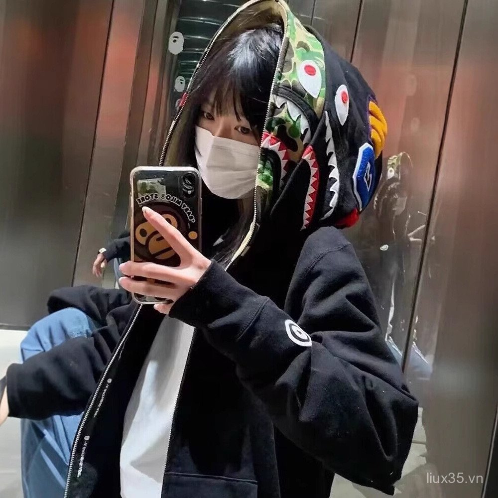 Bape Hoodie Cá Mập Nam Với Dây Kéo Đôi, Phù Hợp Dạo Phố