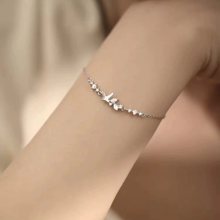 Vòng tay hợp thời trang phong cách rừng bướm bạc nguyên chất 999