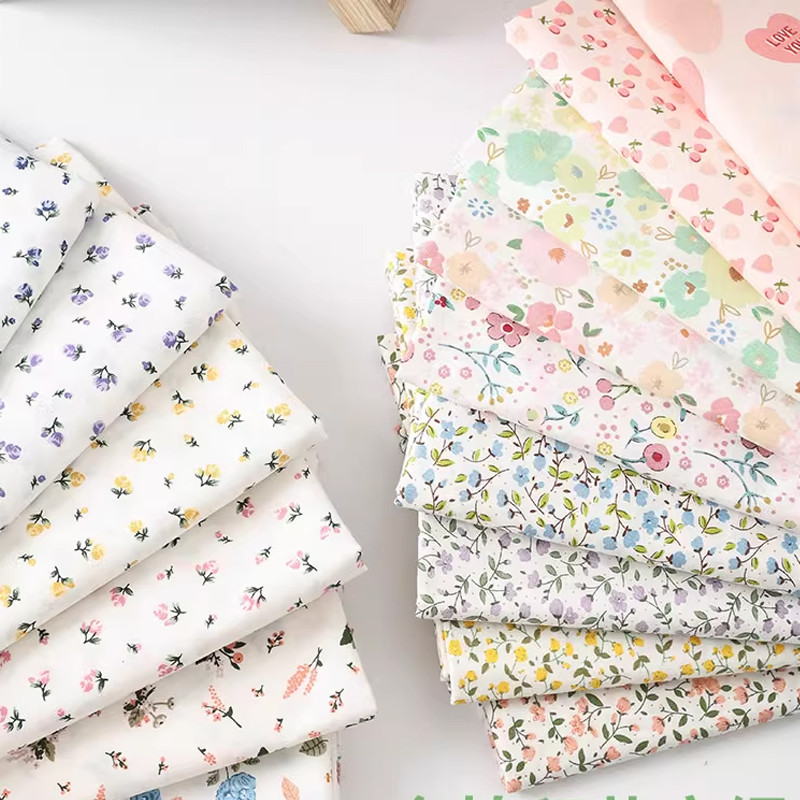 Vải cotton nguyên chất 50x160cm phong cách nông thôn in họa tiết hoa, phù hợp làm đồ handmade và may váy cho trẻ em