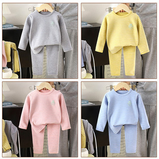 (6m-12Yrs) Bộ Đồ Lót Thu Đông Mới Bé Trai Lông Cừu Lót Sọc Ấm Áp Trẻ Em Quần Lót Giữ Nhiệt Bé Gái Trẻ Em Mặc