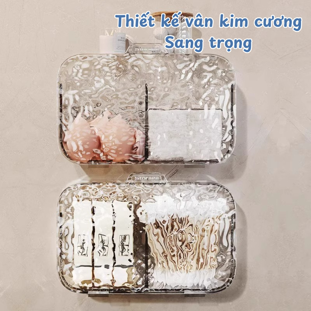 Hộp Đựng Bông Tẩy Trang, Bông Ngoáy Tai Có Nắp Chống Bụi DINO, Hộp Đựng Mỹ Phẩm 2 Ngăn Dán Tường