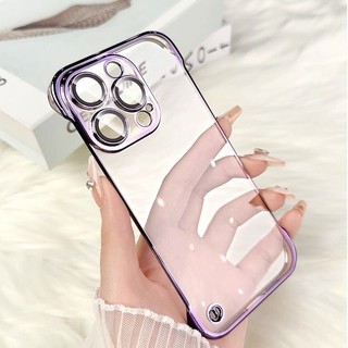 Ốp điện thoại trong suốt PC không viền sang trọng iPhone 11 12 13 14Pro Max Được trang bị bảo vệ màng ống kính Vỏ cứng chống sốc