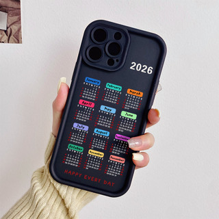 Ốp điện thoại lịch 2026 cho iPhone 17 / 16 / 15 Pro Max / 14 / 13 / 12 / 11 / Mini 7 / 8 Plus Xs X Vỏ bảo vệ hình thang bằng silicon mềm chống sốc