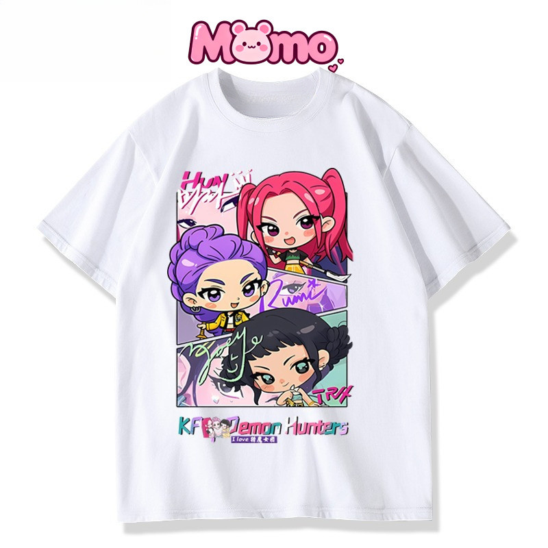 Mới KPOP Demon Hunter Trẻ Em Full Size Màu Trơn Cổ Tròn Mỏng Tay Ngắn Áo Thun Top
