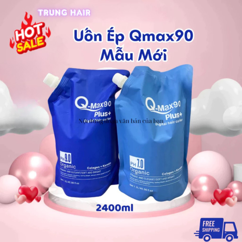 Thuốc uốn tóc Qmax90 cặp 2400ml hỗ trợ uốn cứng hóa và không quan tâm mềm hóa [Mẫu Mới]  | Trunghair