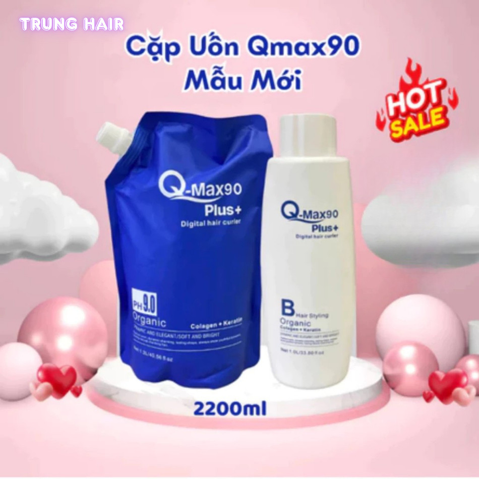 Thuốc uốn tóc Qmax90 cặp 2400ml hỗ trợ uốn cứng hóa và không quan tâm mềm hóa [Mẫu Mới]  | Trunghair