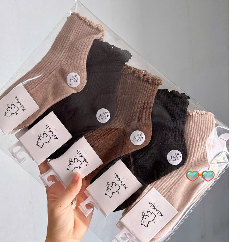Sét 10 Đôi Tất Vớ T45 Cổ Bèo Cao Cotton Gân Cho Bé Gái Phong Cách Hàn Quốc dày dặn Quà Giáng Sinh