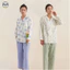 Bộ Đồ Ngủ Cotton Vải Lá Tre Họa Tiết Hoa - Áo hoodie và quần dài tiện lợi cho loungewear