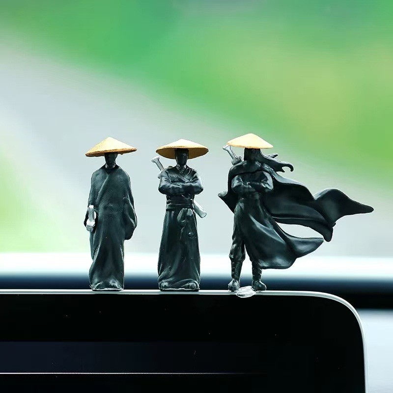 3 Cái / bộ Hình Thoáng Mát Điêu Khắc Nhà Búp Bê Tượng Samurai Ninjas Phong Cách Trung Hoa Wuxia Trang Trí Bàn Làm Việc Văn Phòng