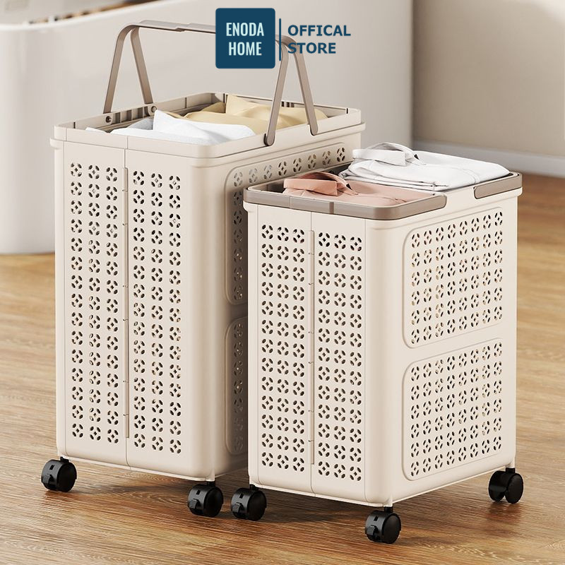 Giỏ Nhựa Gấp Gọn Đựng Quần Áo ENODA HOME, Giỏ Đựng Đồ Giặt, Quần Áo Bẩn 3 Size Có Quai Cầm Và Bánh Xe Q460