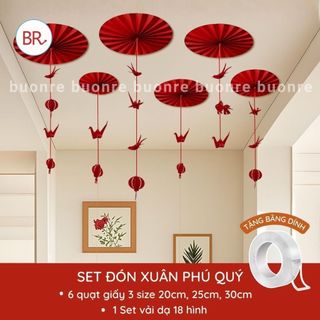 [Hàng sẵn] Set 6 Quạt Giấy Đỏ  Kèm Tag Trang trí Tết 2026-Quạt Giấy Decor Nhà Cửa, Đám Cưới, Trường Học Lễ Hội ANGIHOME