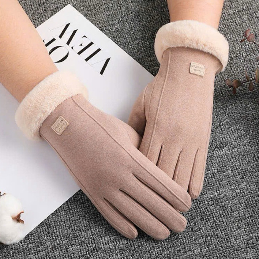 Găng Tay Da Lộn Trơn Có Cảm Ứng Lót Lông Cừu Giữ Ấm Mùa Đông Phong Cách Hàn Quốc Quà Tặng Giáng Sinh Noel
