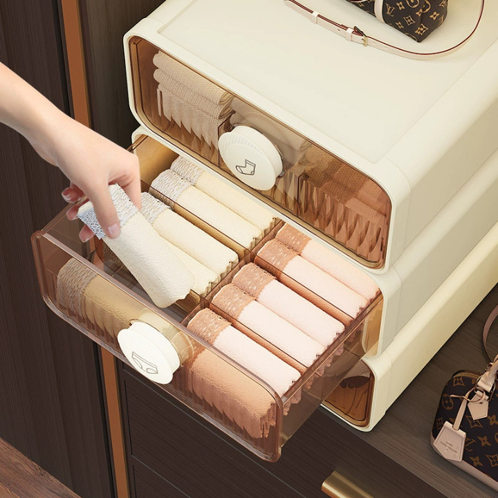 Hộp Ngăn Kéo Đựng Đồ Lót, Tất Vớ Chia Ngăn Tiện Lợi Có Nắp Chống Bụi Chất Liệu Nhựa PP Bền Đẹp
