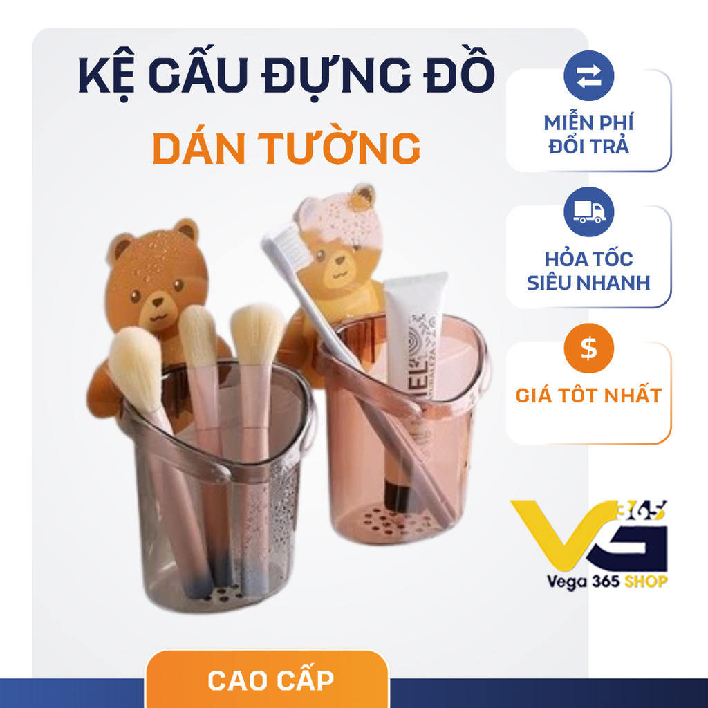 Cốc gấu dán tường để bàn chải đánh răng hình gấu có lỗ thoát nước tiện lợi