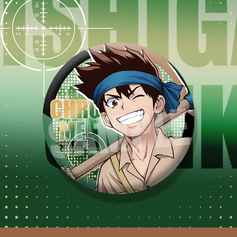 75mm Dr.STONE Anime Huy Hiệu Đôi Lấp Lánh Pin Senku Ishigami Asagiri Gen Kim Loại Thổ Cẩm Dễ Thương Túi Ita Trang Trí Quà Tặng