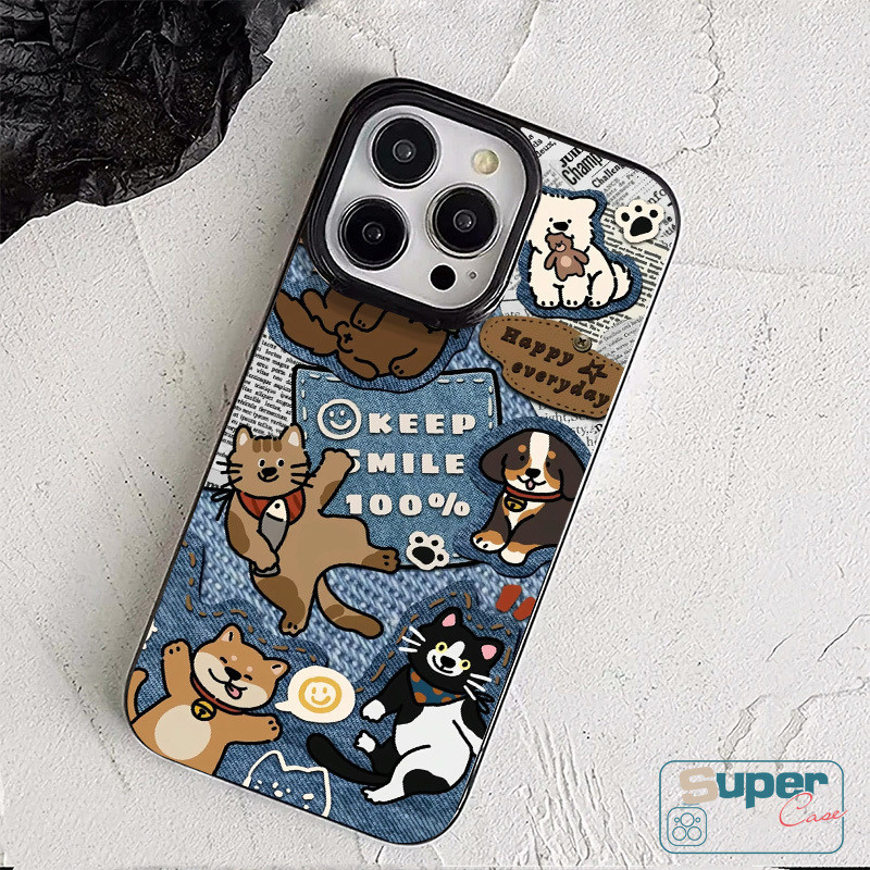 Ốp Lưng Tương Thích Cho IPhone 17 15 13 11 16 14 12 Pro Max Air 17 13 12 16 15 14 Pro 6s 7 8 16 15 14 6 Plus XR XS Max SE 2020 Hoạt Hình Mèo Con Dễ Thương Thời Trang Denim Bìa mềm