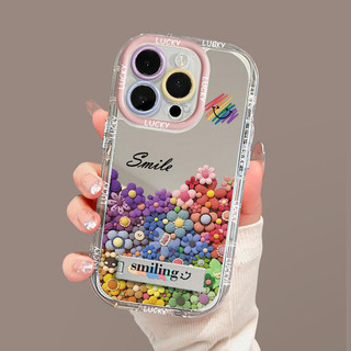 INS Flower Vỏ Gương Nhiều Màu Sắc + Dây Xích + Giá Đỡ Cho IPhone 16 11 15 14 13 12 Pro Max X Xr Xs Max 7 8 Plus Vỏ Điện Thoại Bảo Vệ Ống Kính Chống Sốc Mềm Vỏ Đen